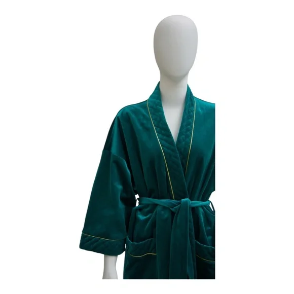 Christian Dior Vintage Bath Robe Teal with Gold trim & details SZ S - Picture 6 of 7